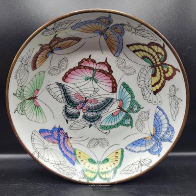 9" Porcelain And Brass Decorative Butterfly Bowl