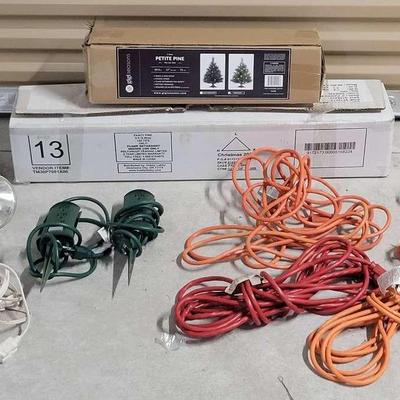 (2) Christmas Trees, (2) Spot Lights, Assorted Drop Cords