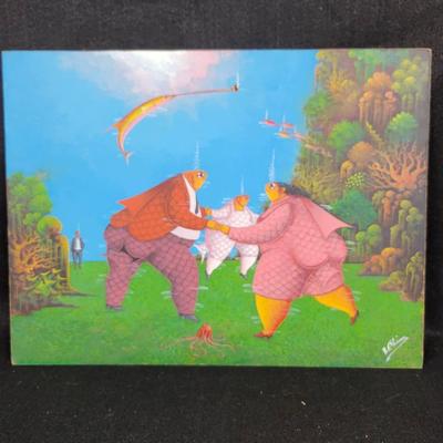 Original Haitian Painting "Fish Nuptials" By Andre Blaise- 16" X 12"