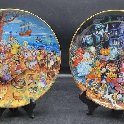 Set/2 Limited Edition Plates By Bill Bell-Paws For Thanks & Howl-O-Ween