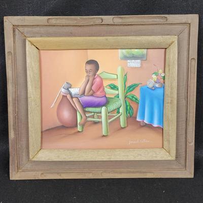 Original Haitian Painting By Berrouet Wilhem- Framed 14.25" X 12.5"