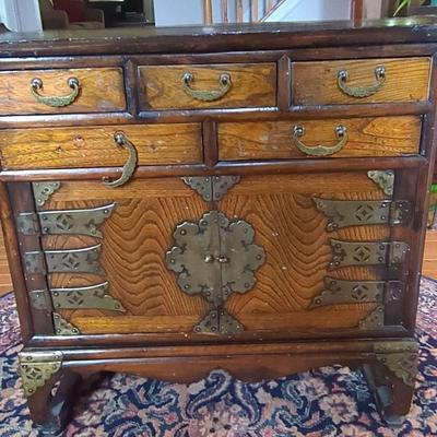 Brass and Wood 5-Drawer Korean Chest