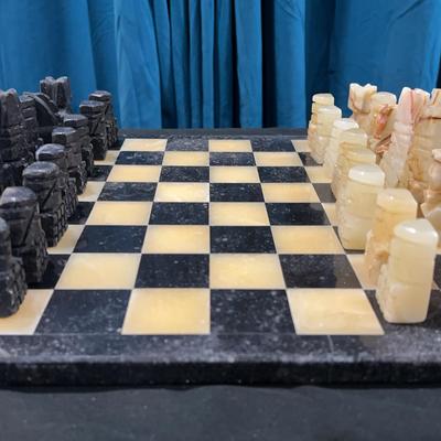 Onyx & Beige Marble Handcarved Chess Set
