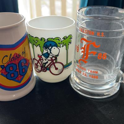 Vintage '86 Big Smile Stein and Snoopy Pedal Power Mugs