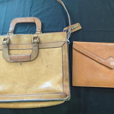 Vintage Leather Briefcase, Clutch and Genuine Leather Alexander Men's Wallet, Handcrafted in Greece