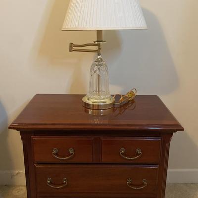 American Of Martinsville Nightstand w/ 2 Drawers + Glass & Brasstone Lamp