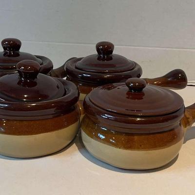 Covered Pottery Soup / Casserole Bowls (Set Of 4)