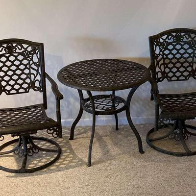 Metal Patio Table & Swivel Chairs (2)