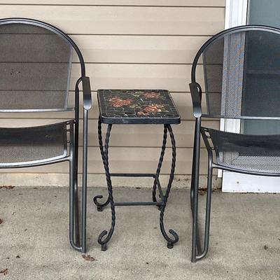 Metal Porch Chairs (2) & Table W/ Mosaic Tile Top