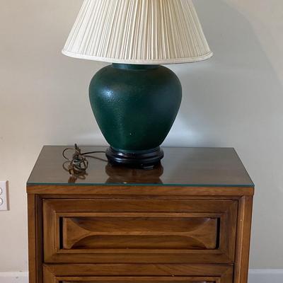 Mid Century Glass Top Night Stand & Table Lamp 