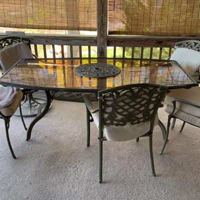 Glass Top Patio Dining Table and Chairs (5)