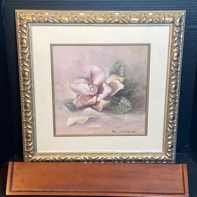 Framed Magnolia Print & Floating Shelf
