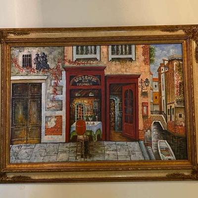 Framed Oil On Canvas “Trattoria Alla Madonna” By Michapot 