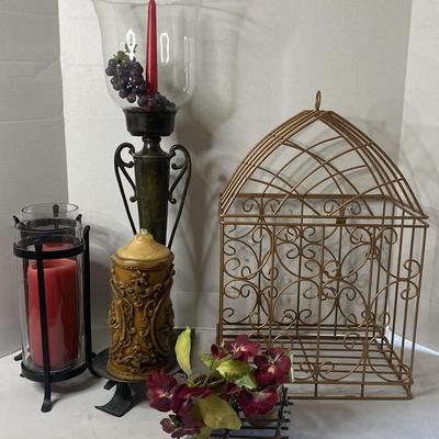 Decorative Bird Cage & Wrought Iron Candle Holders & More