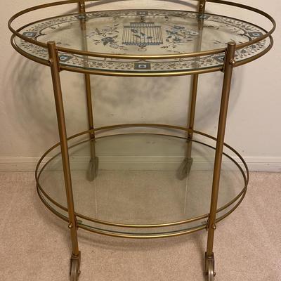 Gold Etch Glass Rolling Bar Cart 2nd Floor