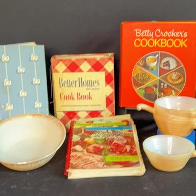 Fire King Beehive Bowls, Vintage Cookbooks