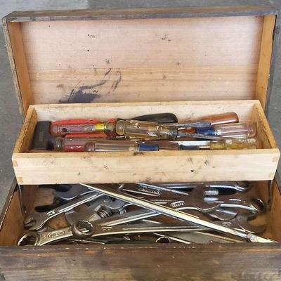 Handmade Wooden Toolbox & Contents 