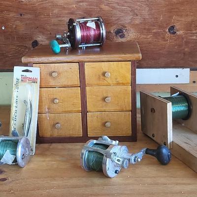 Fishing Reels And Cabinet With Lure Making Materials 