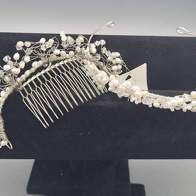 Pearl & gemstone tiara and similar design hair comb