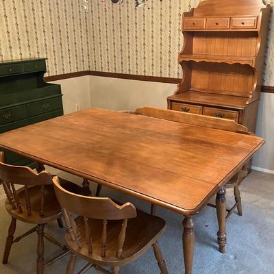 Drop Leaf Table with 2 Chairs and Bench and Matching 2 Piece Hutch
