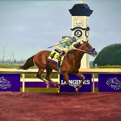 Across the Finish Line 18”x 24” Oil on Panel, Reserve Price $864