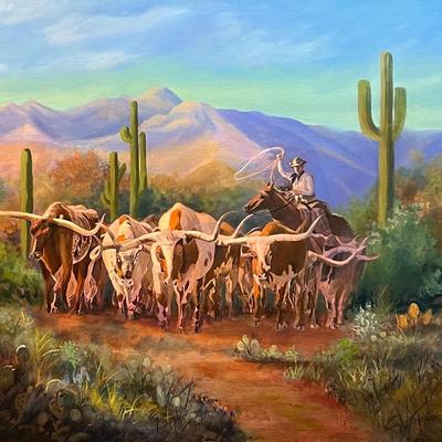 Sedona Longhorns: 22” x 28” Oil on Canvas, Reserve Price $1500