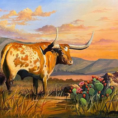 Lone Star Steer 24" x 30" Oil on Canvas, Reserve Price $1800