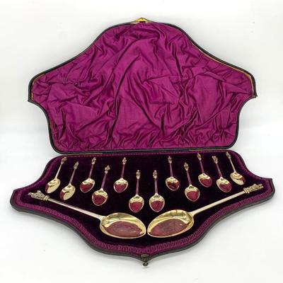 Set of English sterling Apostle spoons, James Wakely & Frank Clarke Wheeler makers, circa 1888