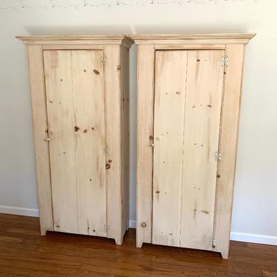 Pr. of distressed pine cupboards