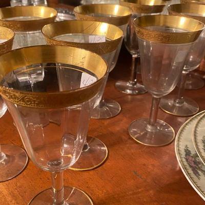 set of gold rim goblets