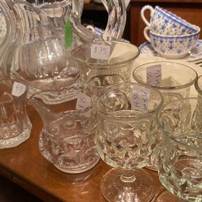 Antique Thumbprint goblets, cream and sugar, water pitcher