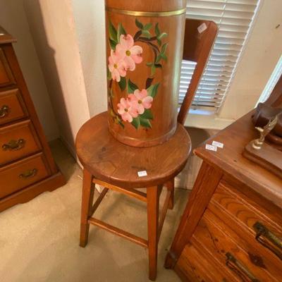 antique stool and butter churn