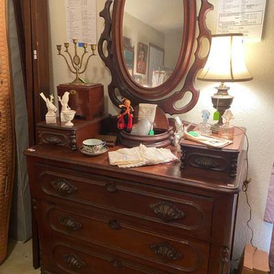 antique cherry dresser with mustache handles