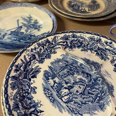Wedgwood Blue White ironstone plates and Booths British Scenery Blue White Luncheon Plates