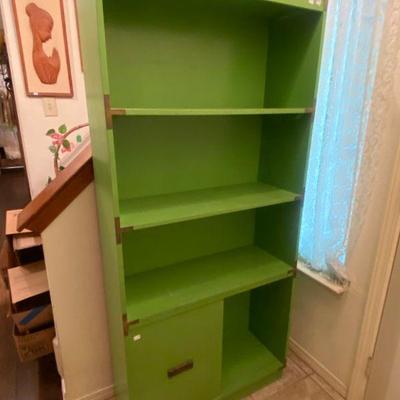 mid century green champagne bookcase