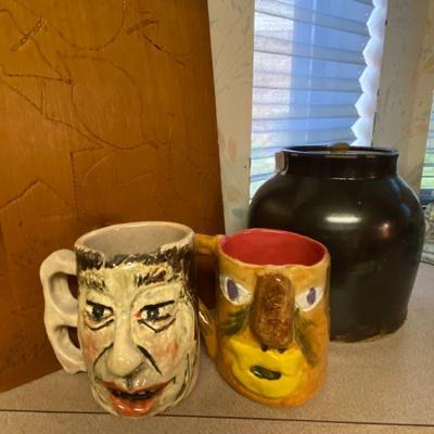 antique crockery and handmade coffee mugs