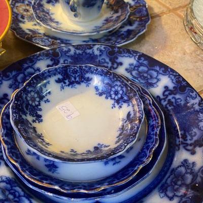 Antique assortment of Flow Blue pieces, dated 1800s