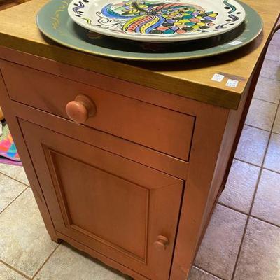 Kitchen Island by British Tradition, front side, pine, 1 drawer and cabinet on one side, wine rack and cutting board on the other and Mid...