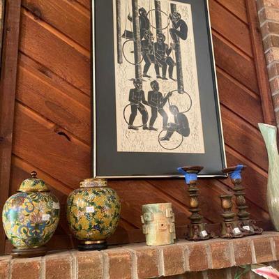black white prints with native boys playing
