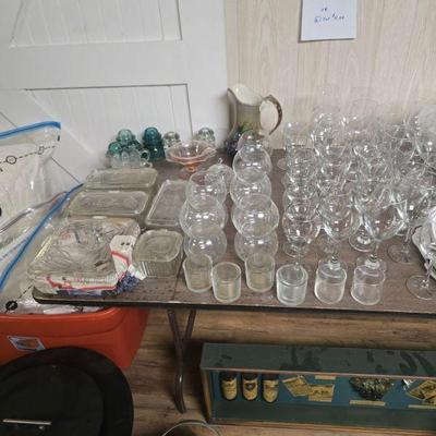 Vintage refrigerator food storage and misc glassware