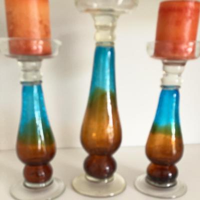 Glass Candle Sticks -set Of Three 