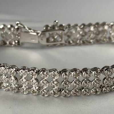 DBJ Sterling Silver 925 Three Row Tennis Bracelet