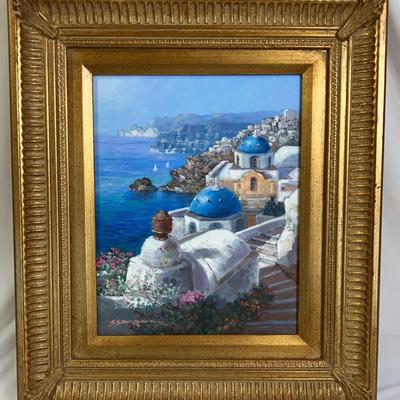 S. Sam Park "Romantic Santorini" Signed Original Oil Painting 