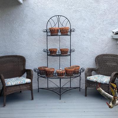 Patio Chairs, Plant Stand, & Potted Plants