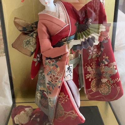 Japanese Geisha Doll in Display Case