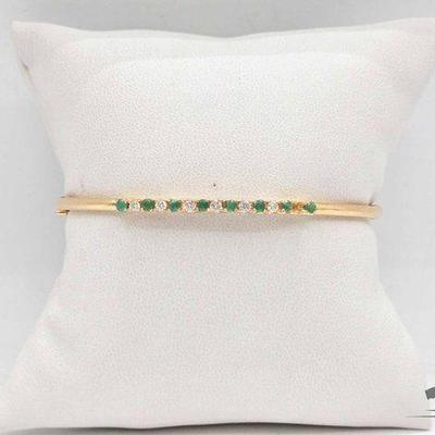 #732 • 14k Gold Dainty Emerald & Diamond Bracelet, 5.3g
