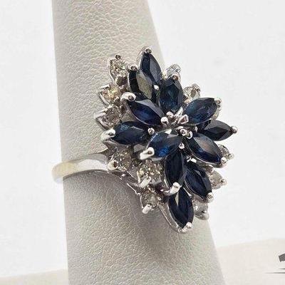 #740 • 14k White Gold, Sapphire and Diamond Ring, 7.6g
