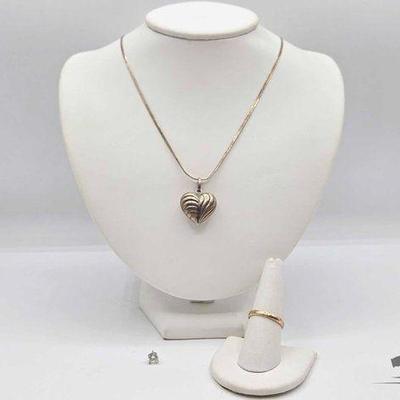#908 • Sterling Silver Necklace, Ring & Earring, 9.4g
