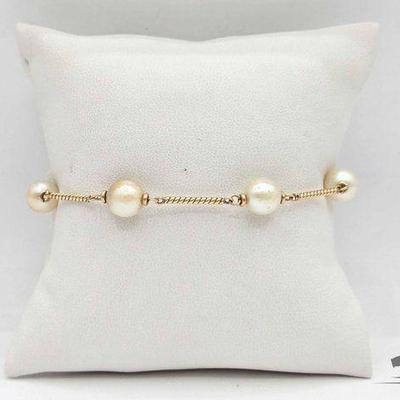 #730 • 14k Gold Twisted Pearl Bracelet, 7g
