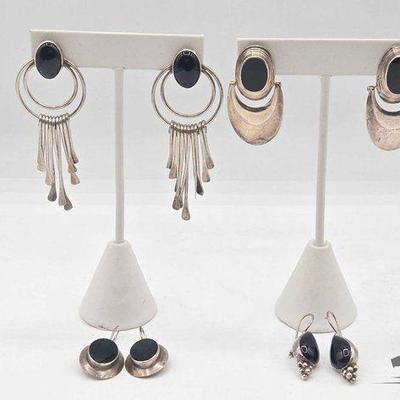 #918 • Sterling Silver and Onyx Earrings, 38.6g
